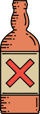 Bir insan tarafından çizilmiş geleneksel bir şişe dövmesi.