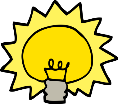 Bir insan tarafından çizilmiş el çizimi karikatür parlayan ampul.