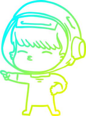 Soğuk gradyan çizgi çizimi bir insan tarafından çizilmiş meraklı astronot çizimi