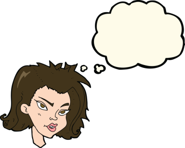 Bir insan tarafından çizilmiş düşünce baloncuklu kadın yüzü.