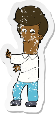 Bir insan tarafından çılgınca çizilmiş bir çizgi film karakterinin gerilimli retro yapıştırması.