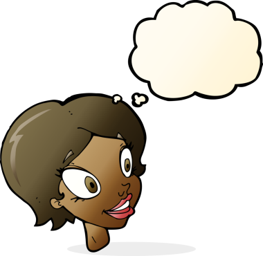 Bir insan tarafından çizilmiş düşünce kabarcığı olan güzel bir kadın yüzü.