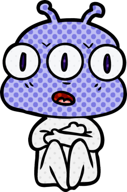 Bir insan tarafından çizilmiş üç gözlü uzaylı çizgi filmi.