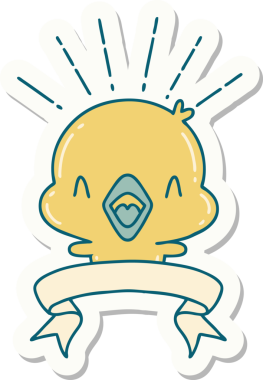 Bir insan tarafından çizilmiş dövme stili şarkı söyleyen piliç çıkartması.