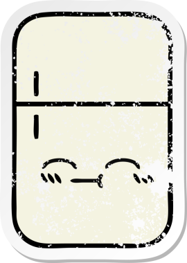 Bir insan tarafından çizilmiş şirin bir buzdolabının sıkıntılı çıkartması.