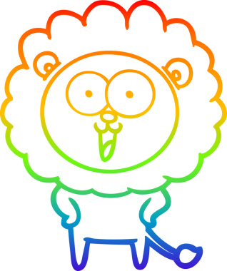 gökkuşağı gradyanı çizimi bir insan tarafından çizilmiş mutlu bir karikatür aslanı