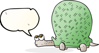 Bir insan tarafından çizilmiş serbest konuşma balonu karikatür kaplumbağası.