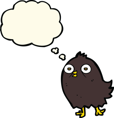 Bir insan tarafından çizilmiş düşünce baloncuklu komik çizgi film kuşu.