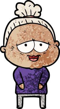 Bir insan tarafından çizilmiş mutlu yaşlı kadın çizgi filmi.