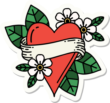 Bir insan tarafından çizilmiş geleneksel bir kalp ve bayrak stili dövme çıkartması.