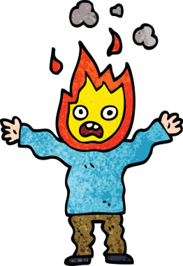 Bir insan tarafından çizilmiş kafası yanan karikatür adam.