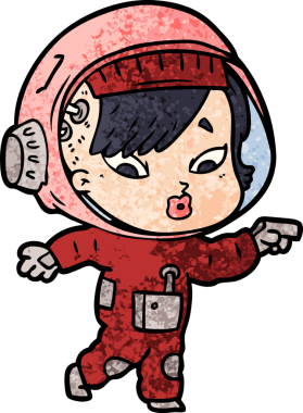 Bir insan tarafından çizilmiş astronot kadın.