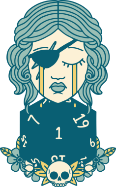 Retro Dövme Tarzı Ağlayan İnsan Haydut Doğal bir d20 ruloyla Bir insan tarafından çizilmiş