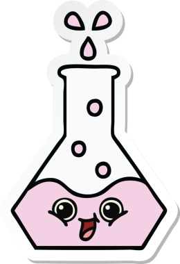 Bir insan tarafından çizilmiş sevimli bir karikatür bilim şişesinin etiketi.