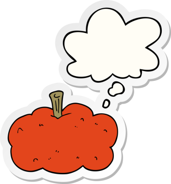 Düşünce baloncuklu balkabağı insan tarafından çizilmiş bir çıkartma.