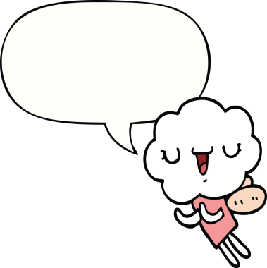 Bir insan tarafından çizilmiş konuşma baloncuğu olan sevimli çizgi film bulutu kafa yaratığı.