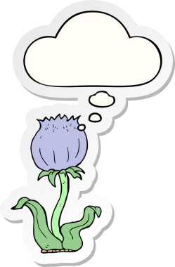 Düşünce baloncuğu insan tarafından çizilmiş bir çıkartma olan vahşi bir çiçek.