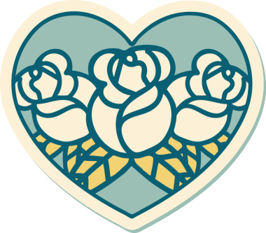 Geleneksel kalp stili dövme çıkartması ve bir insan tarafından çizilmiş çiçekler.