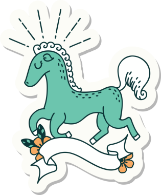 Bir insanın çizdiği dövme stili zıplayan bir aygır çıkartması.