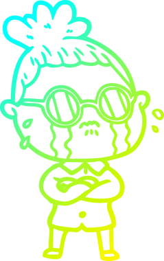 Bir insan tarafından çizilmiş gözlüklü, ağlayan bir karikatür çizimi.