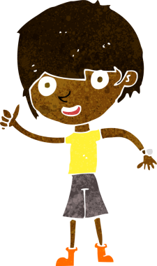 Bir insan tarafından çizilmiş pozitif tavırlı çizgi film çocuğu.