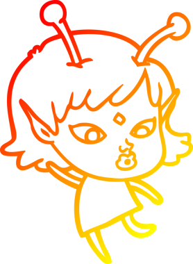 Bir insan tarafından çizilmiş, güzel bir uzaylı kız çizgi çizimi.