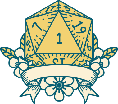 Retro Dövme Biçimi Doğal Bir d20 zar bir insan tarafından çizildi