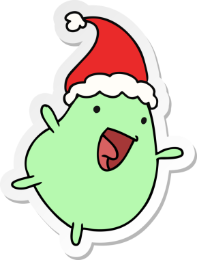 Bir insan tarafından çizilmiş kawaii fasulyesinin Noel çıkartması.