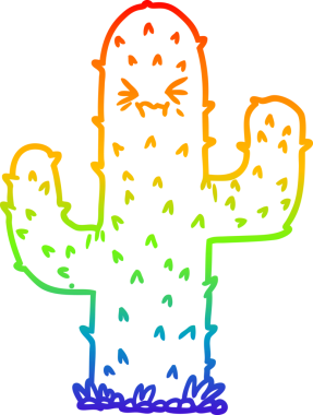 Bir insan tarafından çizilmiş bir kaktüsün gökkuşağı gradyanı çizimi