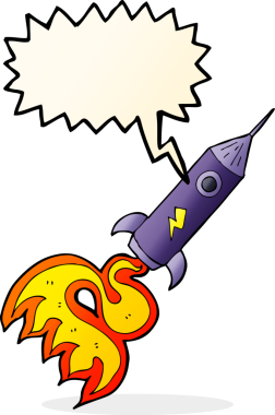 bir insan tarafından çizilmiş konuşma baloncuklu uzay roketi