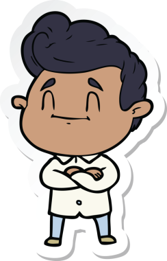 Bir insan tarafından çizilmiş mutlu bir çizgi film karakterinin çıkartması.