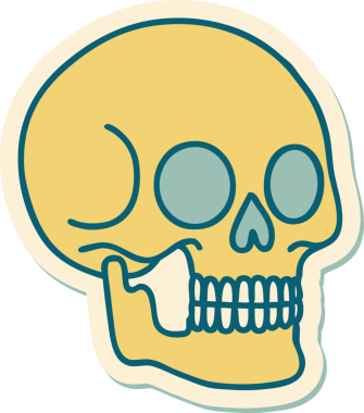 Bir insan tarafından çizilmiş bir kafatasının geleneksel stiliyle dövme çıkartması.