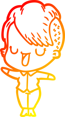 Hipster saç kesimi bir insan tarafından çizilmiş güzel bir çizgi film kızı çizimi.