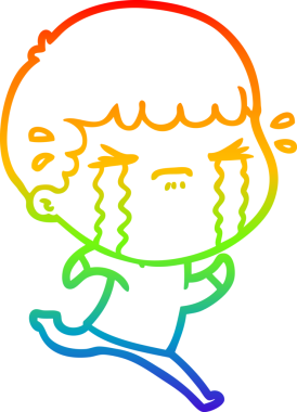 Gökkuşağı gradyan çizimi bir insan tarafından çizilmiş ağlayan bir karikatür adamı çiziyor.