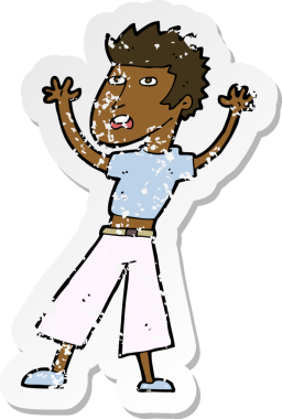 Bir insan tarafından çizilen paniğe kapılan karikatürlü bir adamın gerilimli çıkartması.