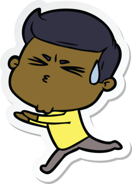 Bir insan tarafından çizilmiş terleyen bir karikatür adamın çıkartması.