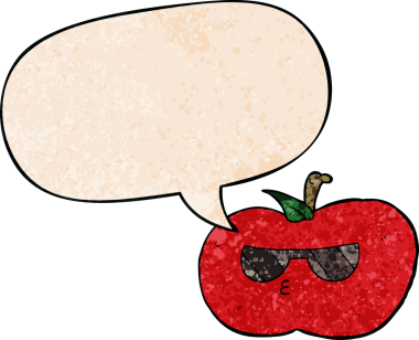 bir insan tarafından çizilmiş eski moda konuşma baloncuklu karikatür serin elma