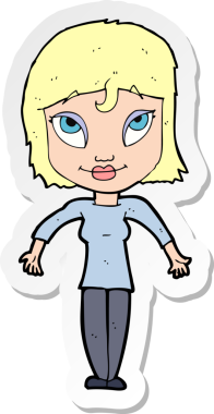 Bir insan tarafından çizilmiş omuz silken bir çizgi film kızına ait etiket.