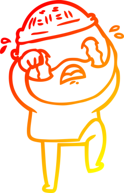 Karikatür çizen sakallı, ağlayan ve bir insan tarafından çizilen bir adamın sıcak çizgi çizimi.