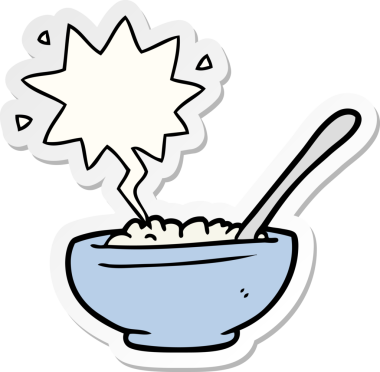 Bir insan tarafından çizilmiş konuşma balonu çıkartmalı pirinç kasesi.