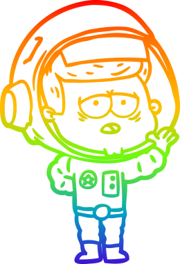 Gökkuşağı gradyan çizgi çizimi bir insan tarafından çizilmiş yorgun astronot