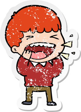 Bir insan tarafından çizilmiş gülen bir karikatür çıkartması.