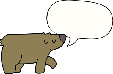 Bir insan tarafından çizilmiş konuşma balonlu çizgi film ayısı.