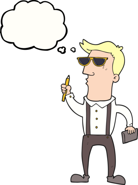 Bir insan tarafından çizilmiş not defteri olan serbest çizimli düşünce balonu karikatürü adam.