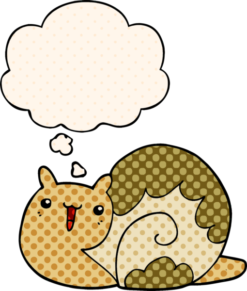 Çizgi roman tarzında bir insan tarafından çizilmiş düşünce baloncuğu olan sevimli çizgi film salyangozu.