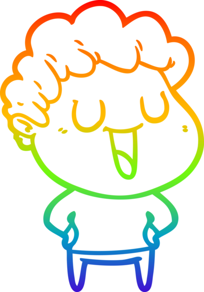 Gökkuşağı gradyan çizgisi bir insan tarafından çizilmiş gülen bir karikatür adamın çizimi