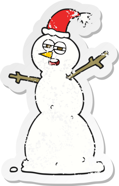 Bir insan tarafından çizilmiş mutsuz bir kardan adamın gerilmiş çıkartması.