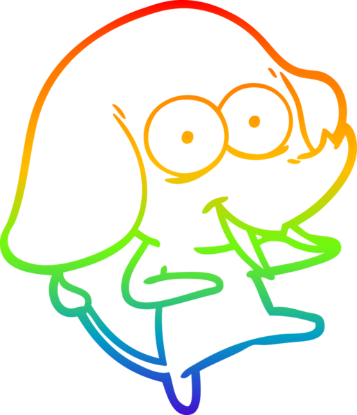 Gökkuşağı gradyanı çizimi bir insan tarafından çizilmiş mutlu bir filin çizimi