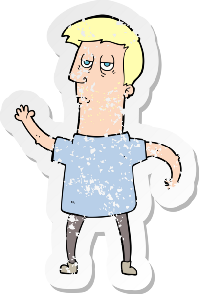 Bir insan tarafından çizilmiş, sıkıntılı bir karikatür çıkartması.