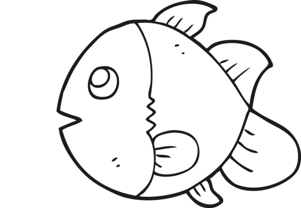 Bir insan tarafından çizilmiş siyah beyaz karikatür balığı.